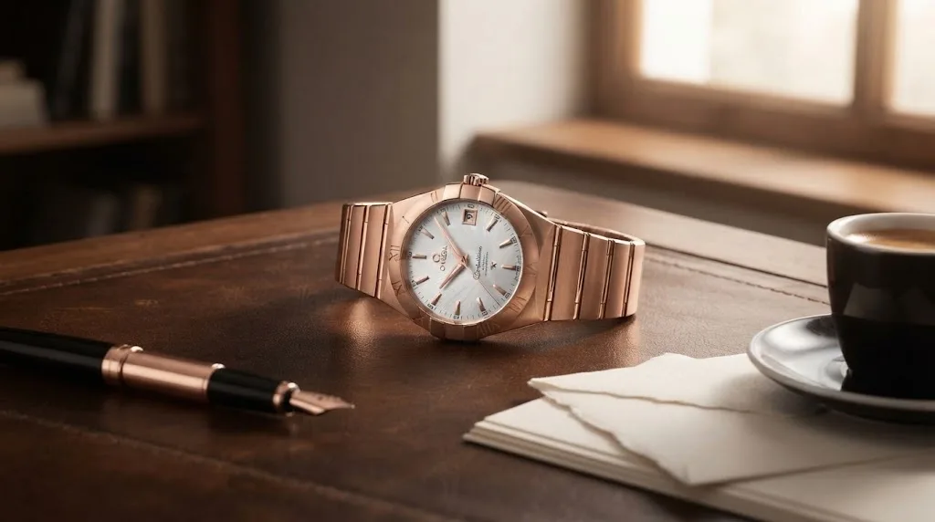 Illustrative render — buying it new on amazon of the Omega Constellation Co-Axial 38mm (18k red gold)