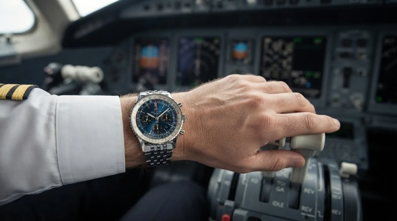 Illustrative render — buying it on amazon of the Breitling Navitimer B01 Chronograph 43 AB0121211C1A1 (steel, blue dial, steel bracelet)