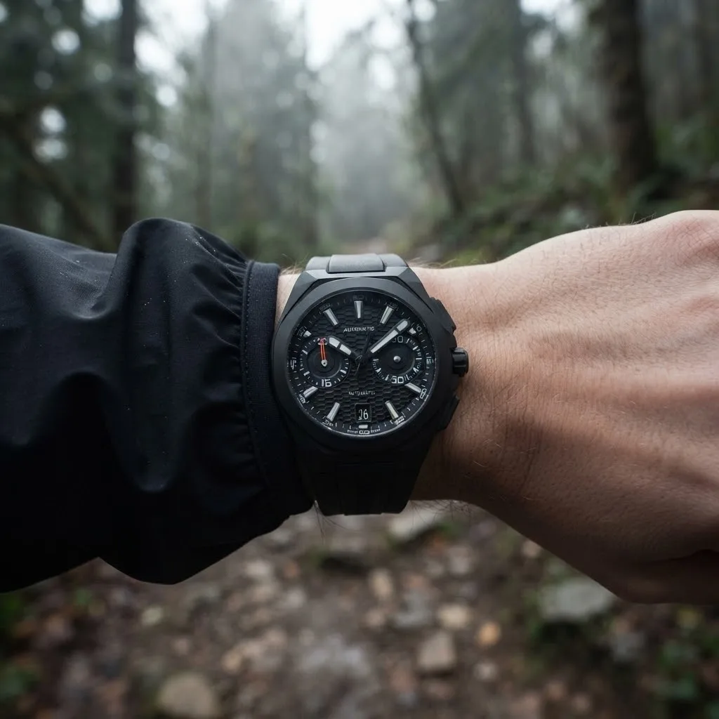 Illustrative render — buying it on amazon of the Girard-Perregaux Chrono Hawk 49970-32-631-FK6A (black ceramic, black honeycomb dial, rubber strap)