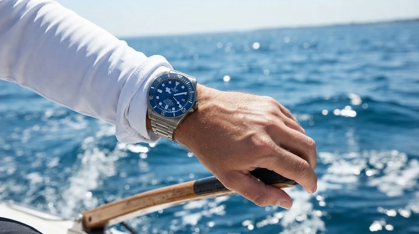 Illustrative render — buying it on amazon of the Tudor Pelagos 42mm M25600TB-0001 (titanium, blue ceramic bezel, blue dial, titanium bracelet)