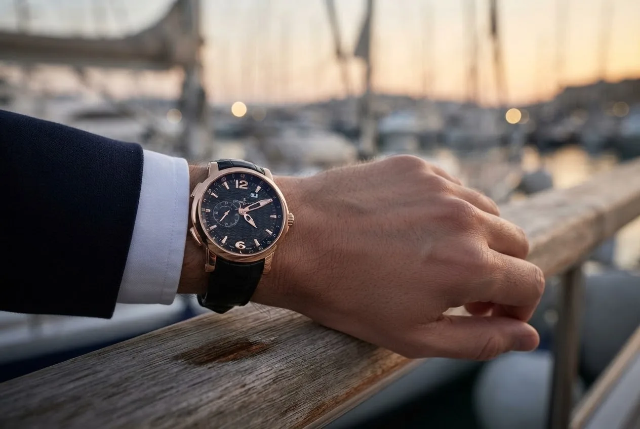 Illustrative render — buying it on amazon of the Ulysse Nardin GMT Perpetual 326-60/62 (18k rose gold, black dial)