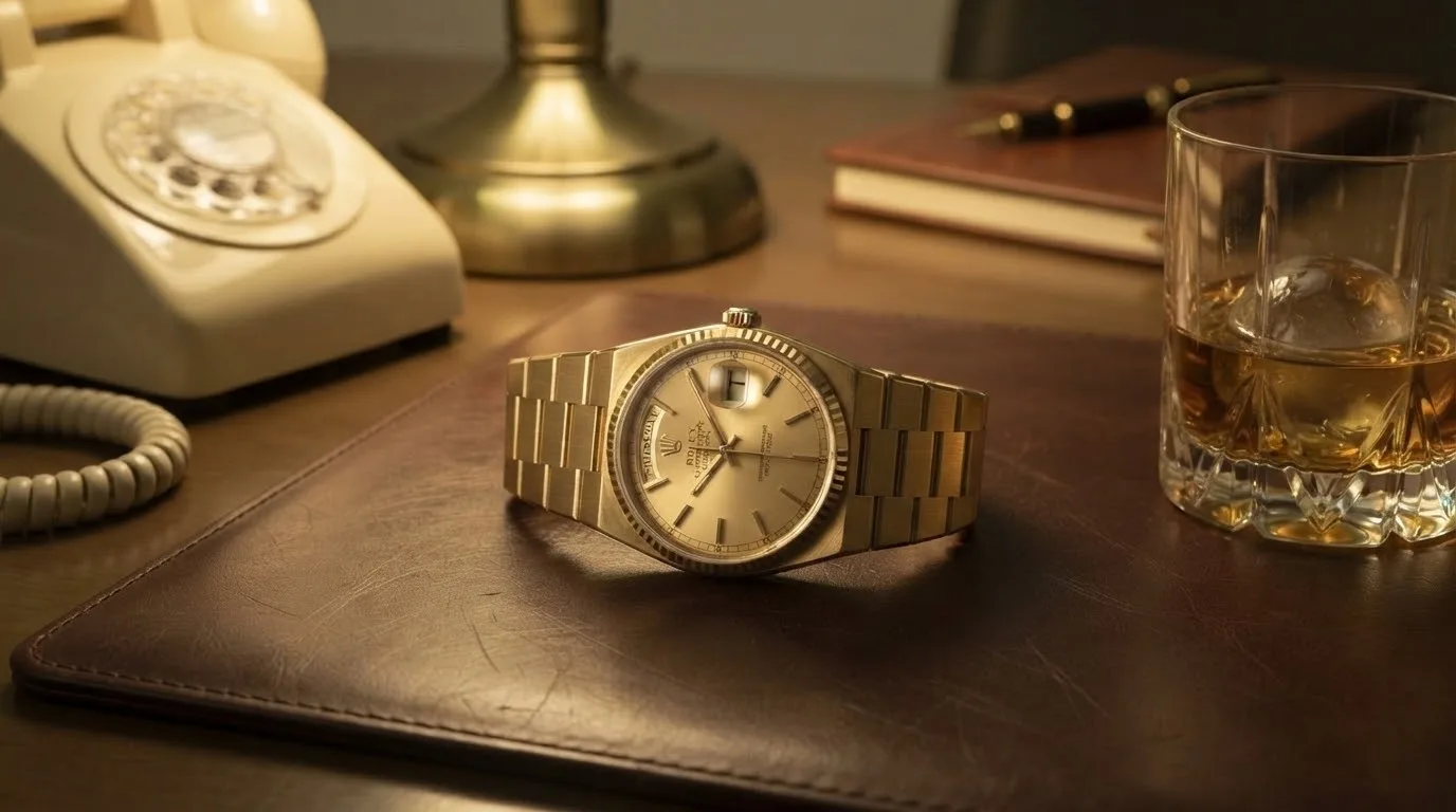 Illustrative render — buying it pre-owned on amazon of the Rolex Oysterquartz Day-Date 19018 (18k yellow gold)