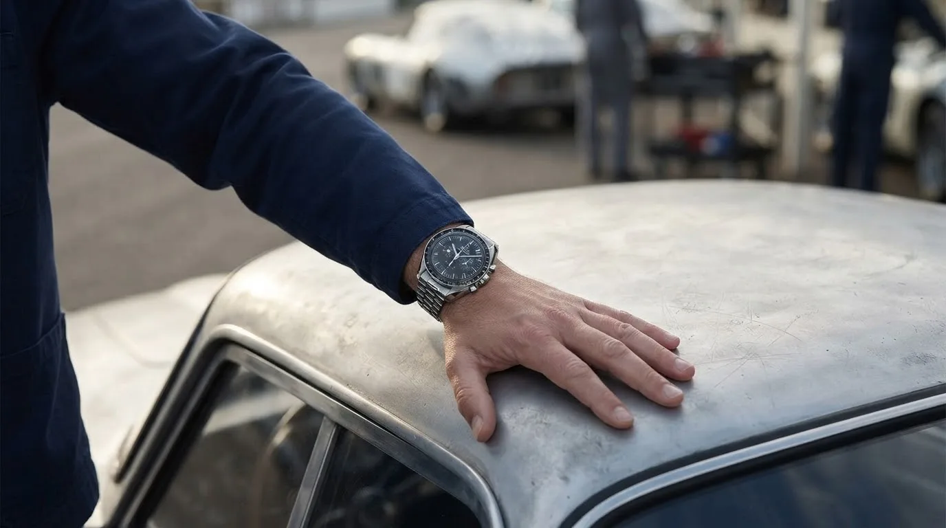 Illustrative render — buying it on amazon of the Omega Speedmaster Moonwatch Professional 42mm 311.30.42.30.01.005 (calibre 1861, hesalite, steel bracelet)