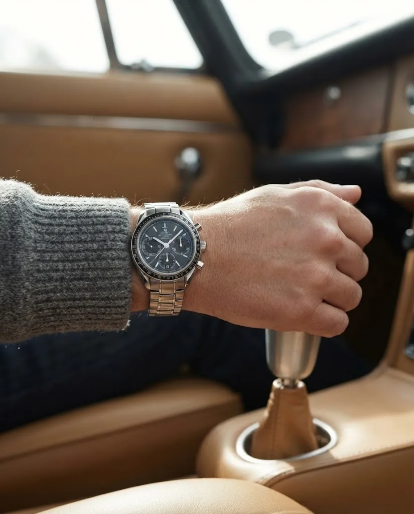Illustrative render — buying it pre-owned on amazon of the Omega Speedmaster Racing Co-Axial Chronograph 40mm (steel, black dial, bracelet)