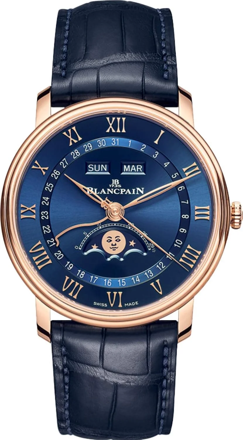 Blancpain Villeret Quantième Complet (18k red gold, blue dial)