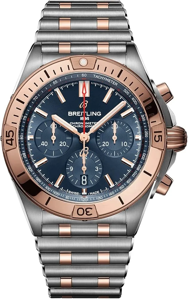 Breitling Chronomat B01 42 UB0134101C1U1 (steel and 18k red gold, blue dial, Rouleaux bracelet) — reference photograph