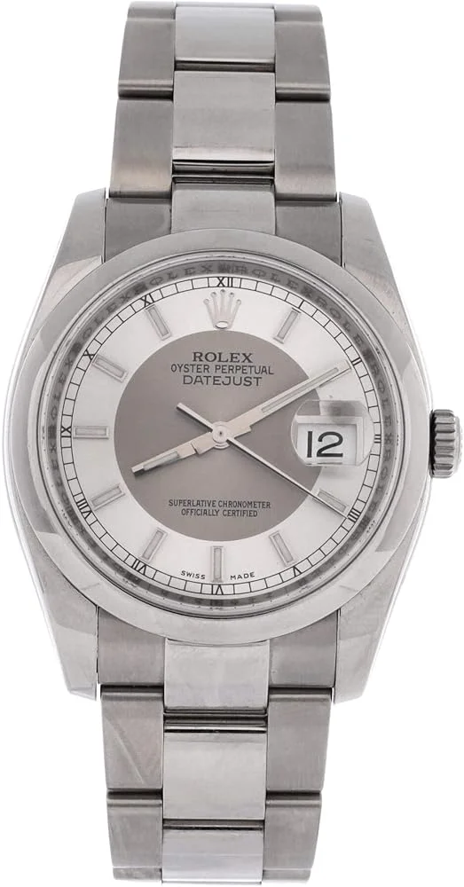 Rolex Datejust 36 (steel, smooth bezel, silver concentric dial, Oyster bracelet, graded Good, pre-owned) — reference photograph