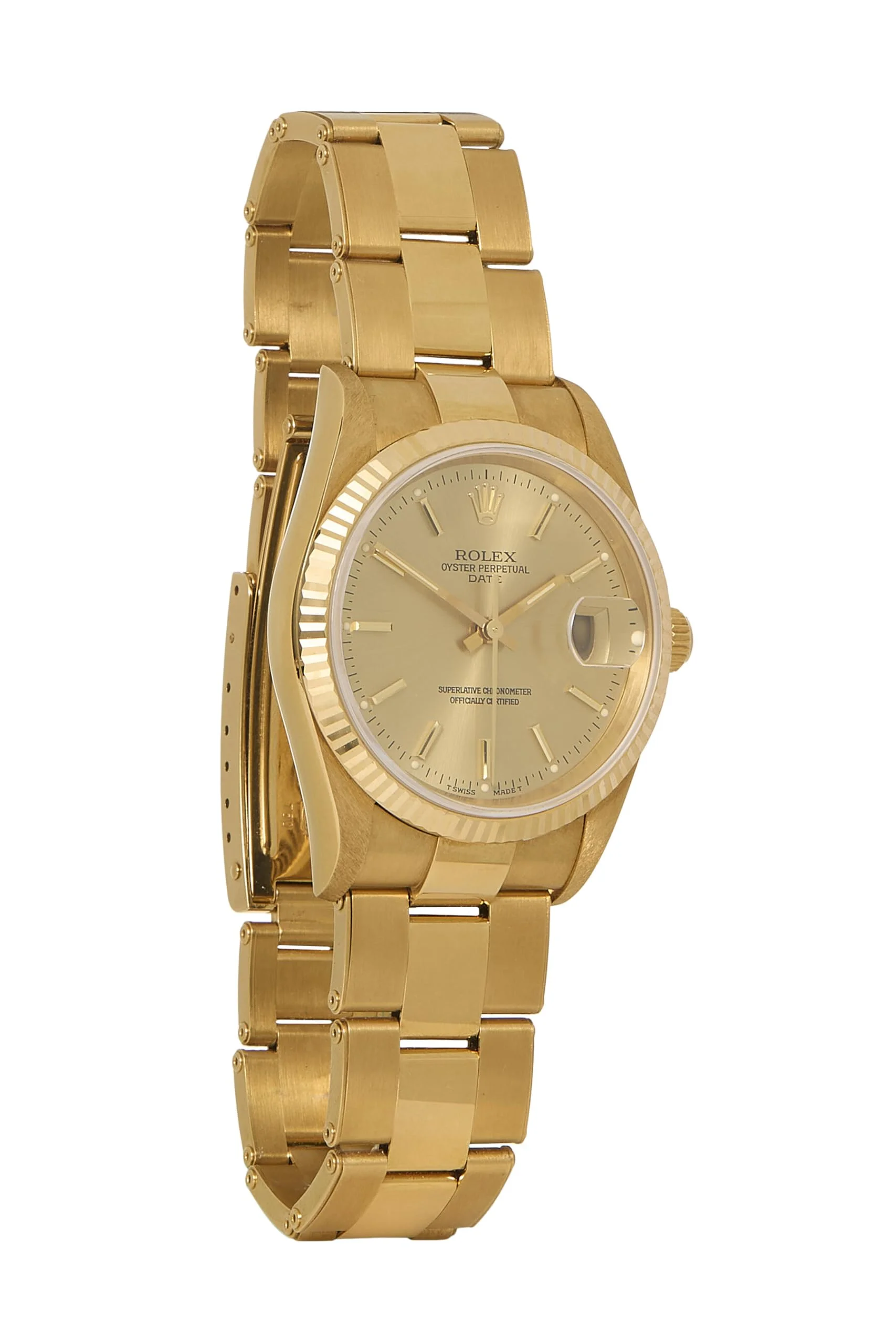 Rolex Oyster Perpetual Date 15238 (18k yellow gold, 34mm, champagne dial)