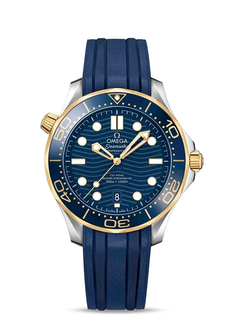 Omega Seamaster Diver 300M Co-Axial Master Chronometer 42mm 210.22.42.20.03.001 (steel and yellow gold, blue ceramic dial, blue rubber strap)