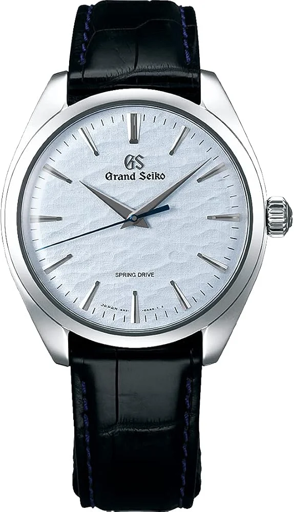 Grand Seiko Elegance Spring Drive SBGY007 "Omiwatari" (38.5mm steel, hand-wound 9R31, ice-texture dial, crocodile strap) — reference photograph