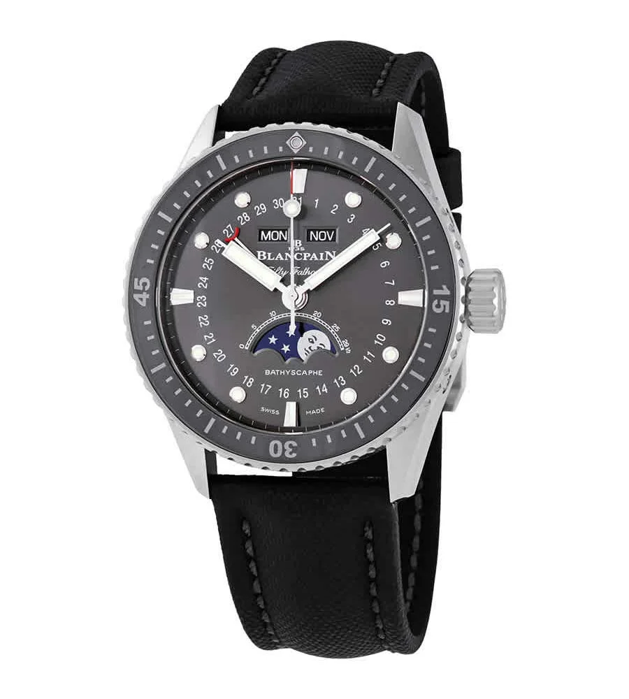 Blancpain Fifty Fathoms Bathyscaphe Quantieme Complet Phases de Lune 5054-1110-B52A (steel, grey dial, sail-canvas strap)