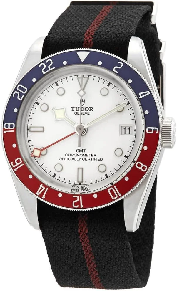Tudor Black Bay GMT 41mm M79830RB-0012 (steel, burgundy and blue bezel, opaline dial, fabric strap) — reference photograph