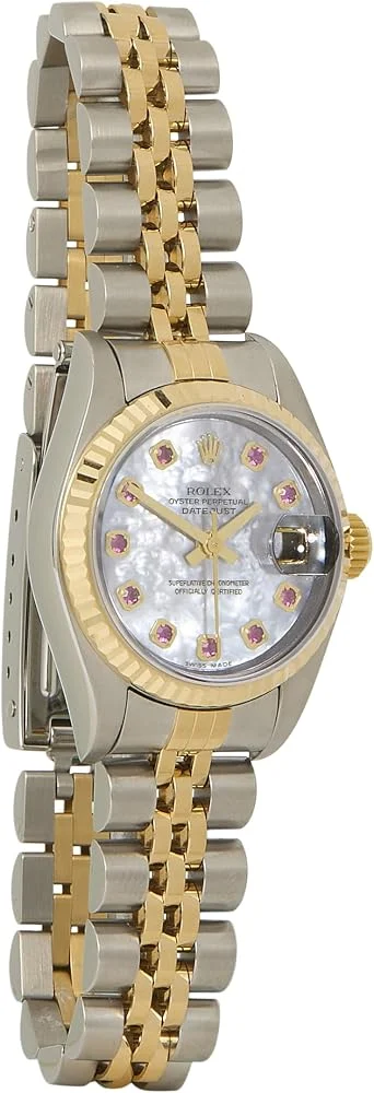 Rolex Lady-Datejust 26 ref. 79173 (steel and 18k yellow gold, mother-of-pearl dial with ruby markers, fluted bezel, Jubilee bracelet, box and papers, pre-owned) — reference photograph