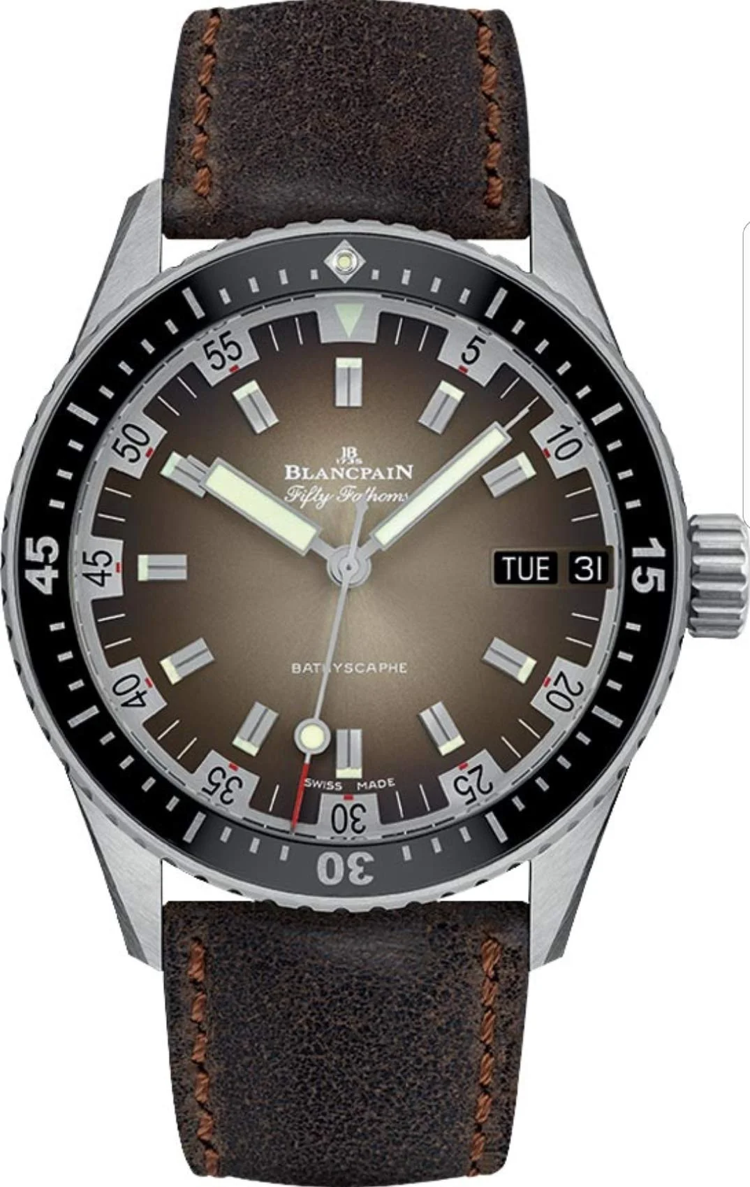 Blancpain Fifty Fathoms Bathyscaphe Day Date 70s (steel, gradient dial, vintage calf strap)