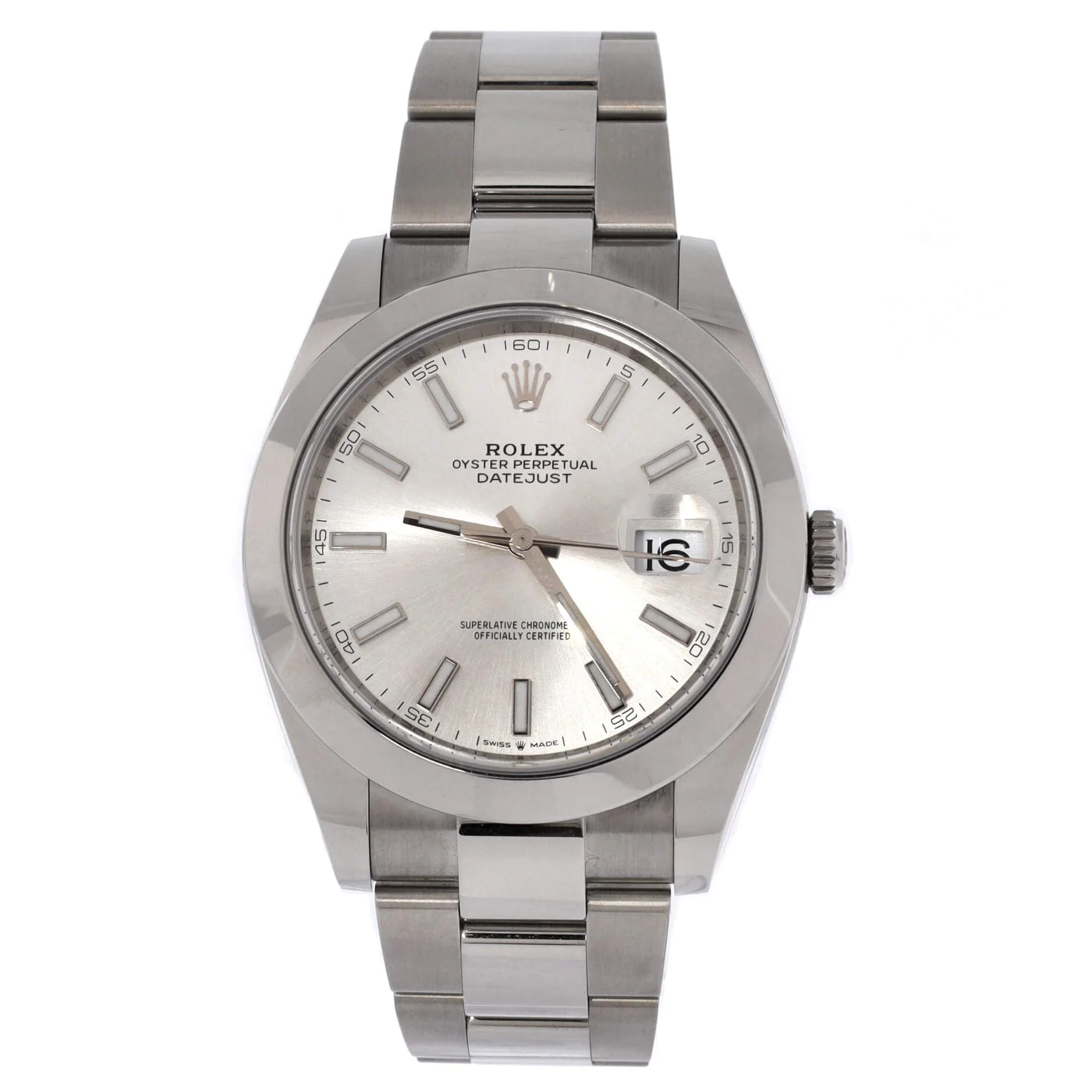 Rolex Datejust 41 (steel, smooth bezel, silver dial, Oyster bracelet)