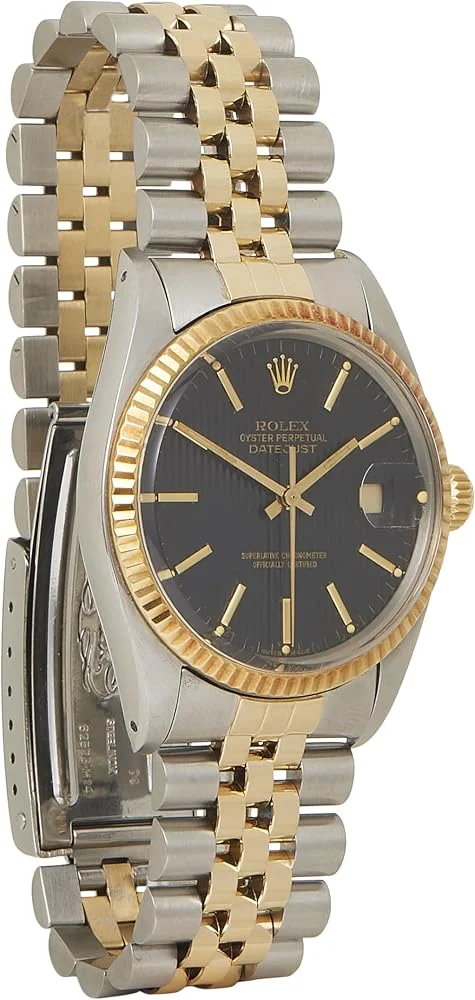 Rolex Datejust 36 ref. 16013 (steel and 18k yellow gold, black tapestry dial, fluted bezel, Jubilee bracelet, box and papers, pre-owned) — reference photograph