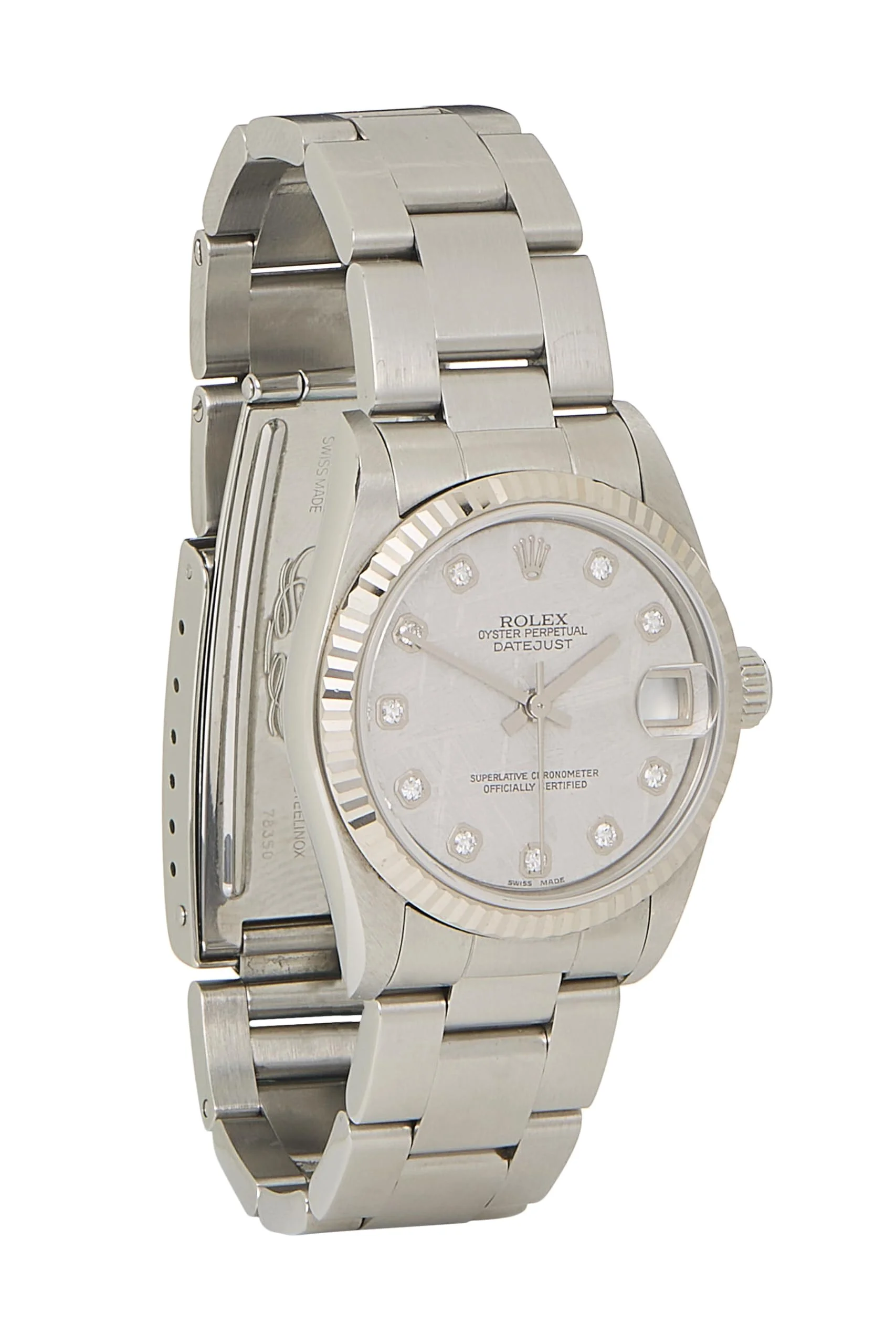 Rolex Datejust 31 78274 (steel, white gold fluted bezel, meteorite diamond dial, box and papers)