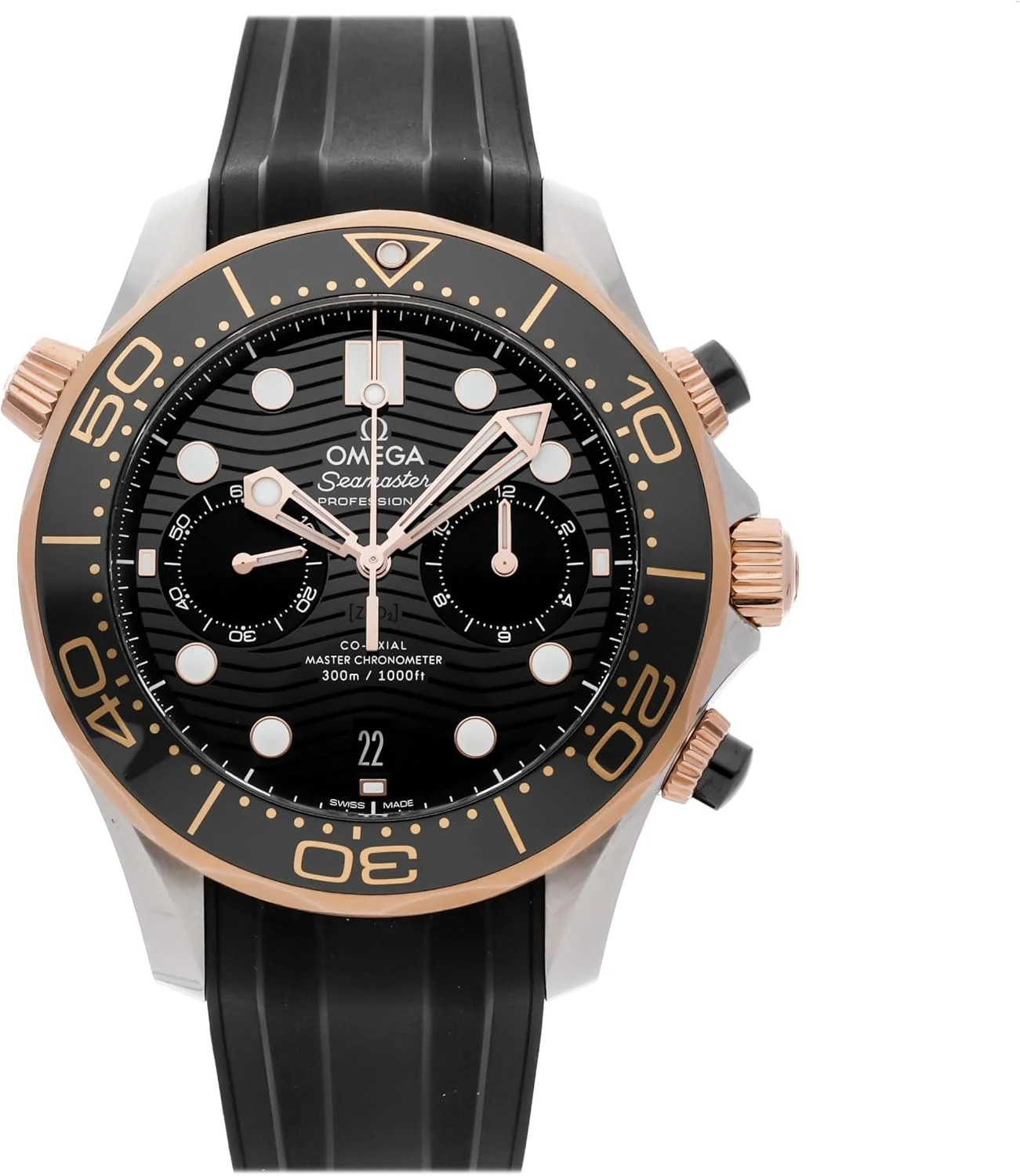 Omega Seamaster Diver 300M Chronograph 44mm 210.22.44.51.01.001 (steel and Sedna gold, black ceramic bezel, black dial, black rubber strap, one left) — reference photograph