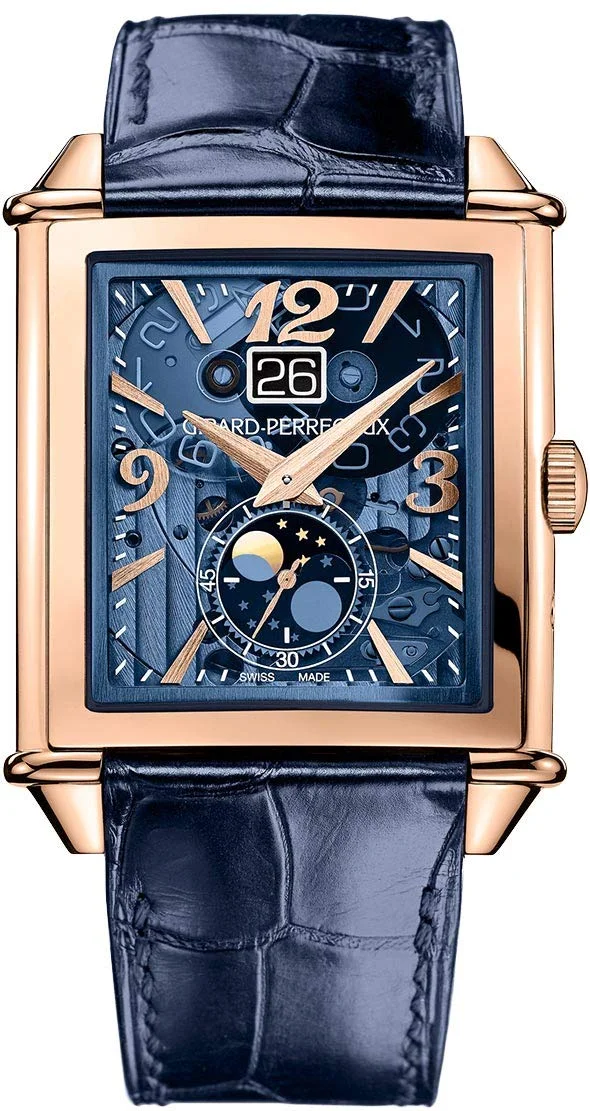 Girard-Perregaux Vintage 1945 XXL Large Date Moon Phases (rose gold, blue skeleton dial)