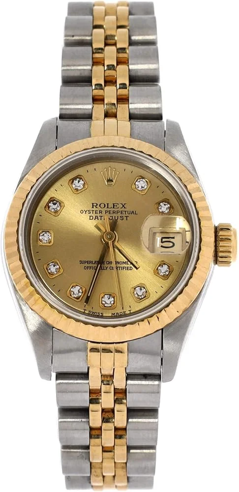 Rolex Lady-Datejust 26 (steel and 18k yellow gold, champagne diamond dial, fluted bezel, Jubilee bracelet, graded Very Good, no accessories, pre-owned) — reference photograph