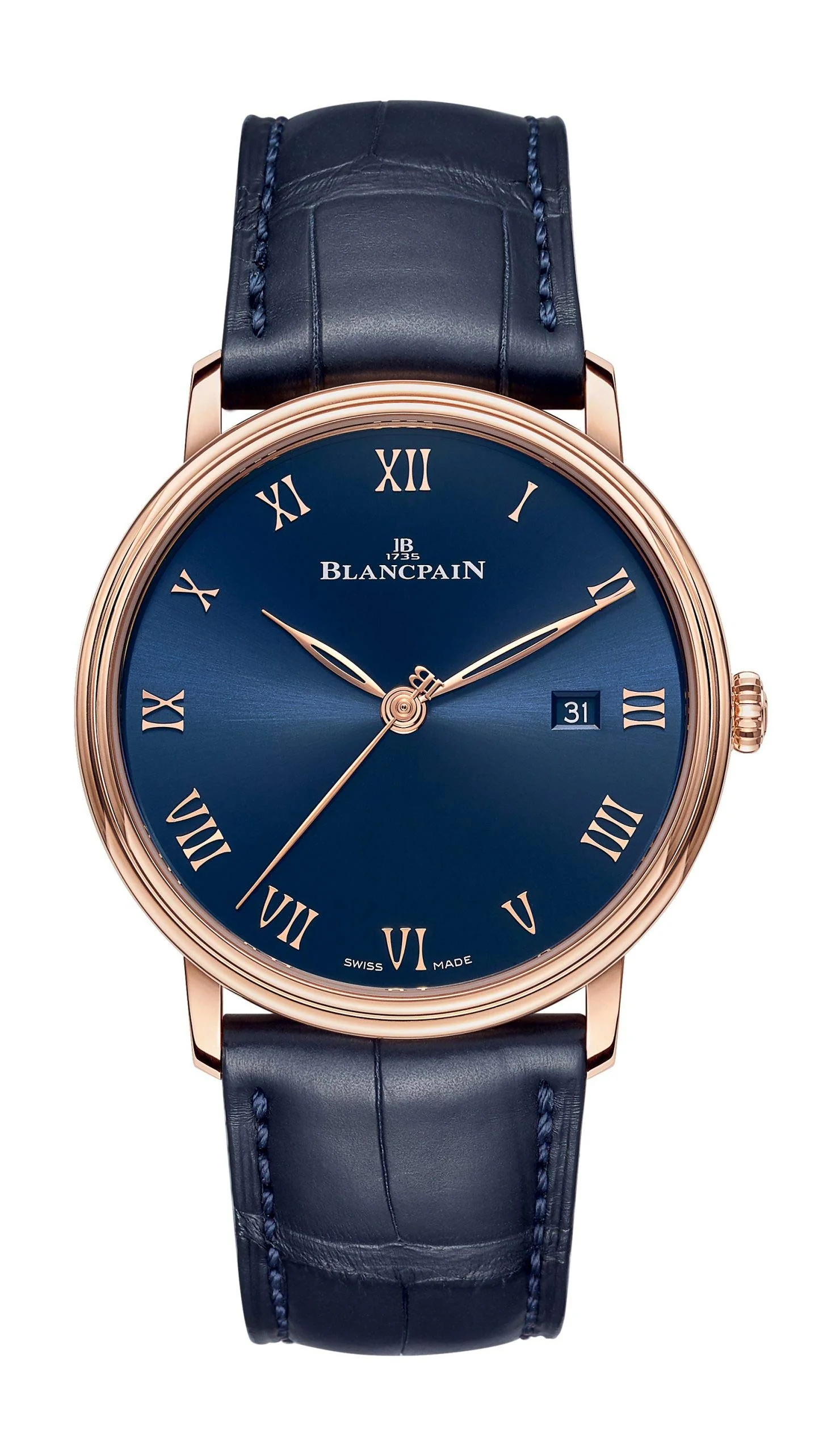 Blancpain Villeret Ultraplate 6651-3640-55B (18k red gold, blue dial, blue alligator strap)