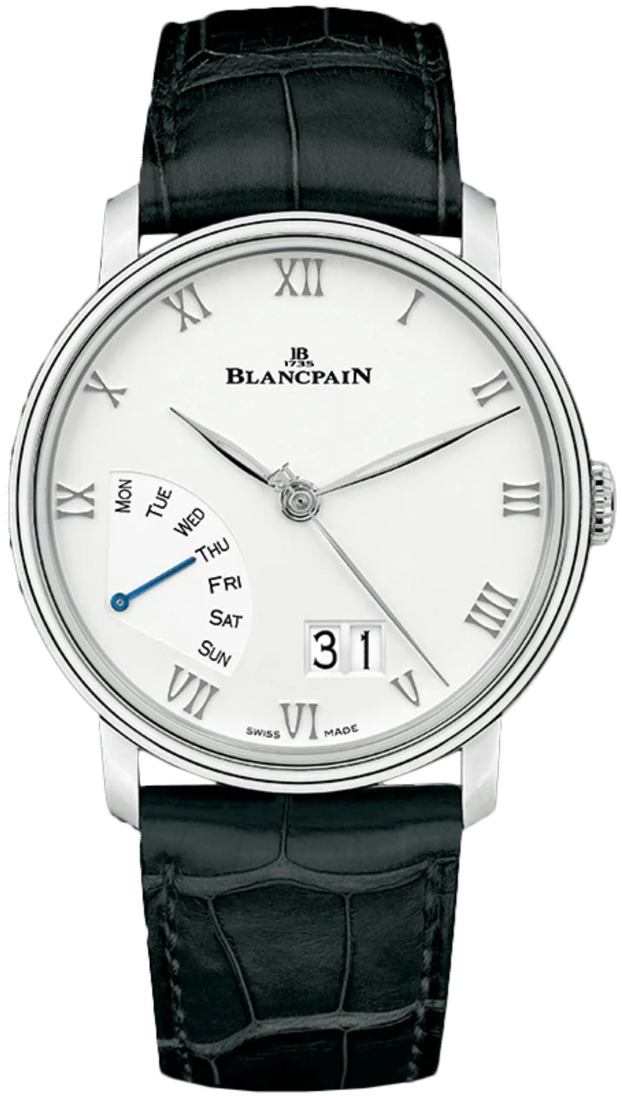 Blancpain Villeret Grande Date Jour Retrograde 6668-1127-55B (steel, white dial, alligator strap)