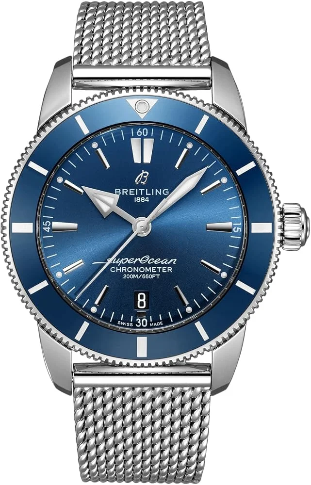 Breitling Superocean Heritage B20 Automatic 44 AB2030161C1A1 (steel, blue dial and bezel, mesh bracelet) — reference photograph