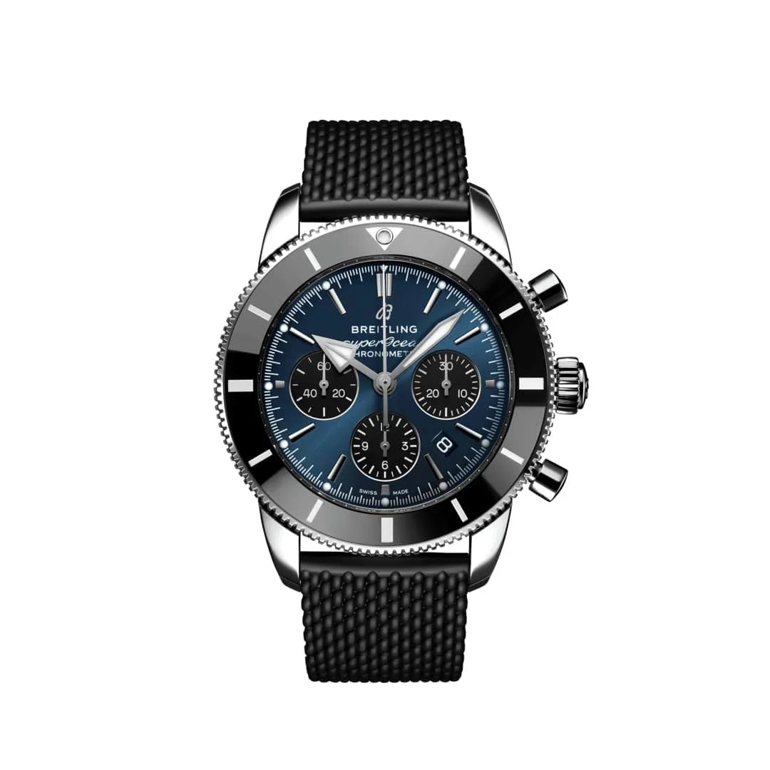 Breitling Superocean Heritage B01 Chronograph 44 AB0162121C1S1 (steel, blue dial, black rubber strap) — reference photograph