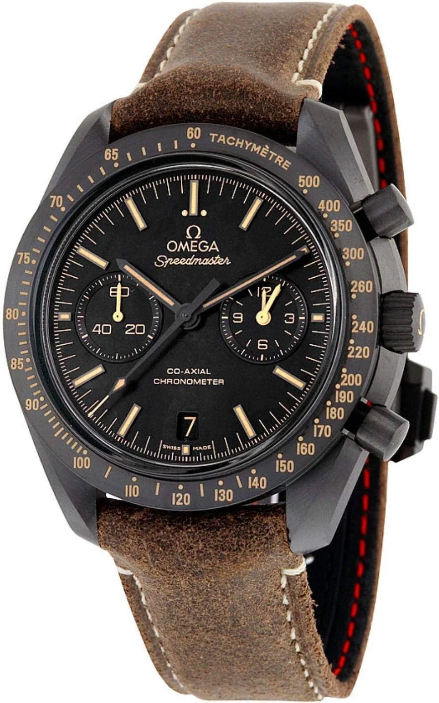 Omega Speedmaster Dark Side of the Moon "Vintage Black" 44.25mm 311.92.44.51.01.006 (black ceramic, beige lume, brown leather strap, no longer available from Omega) — reference photograph