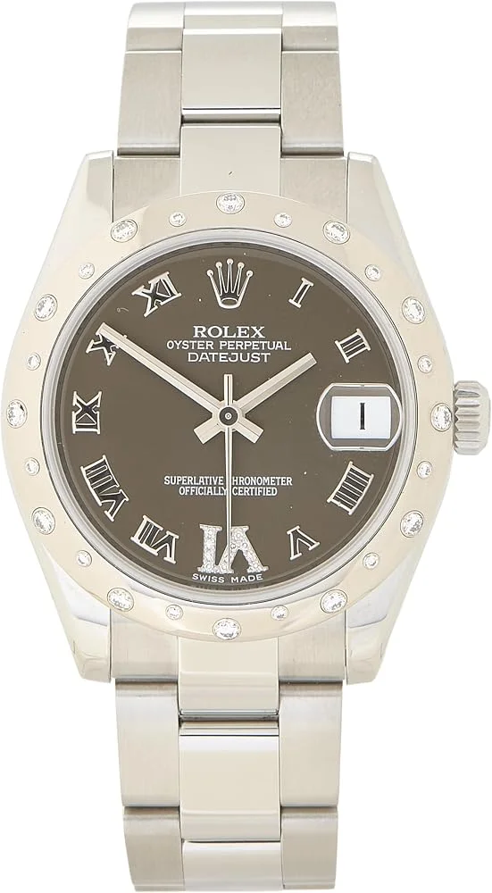 Rolex Datejust 31 ref. 178344 (steel, white gold bezel set with diamonds, chocolate Roman dial with diamond VI and IX, Oyster bracelet, pre-owned) — reference photograph