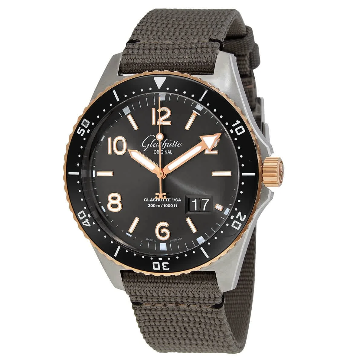 Glashütte Original SeaQ Panorama Date 1-36-13-04-91-34 (steel and red gold, grey dial, nylon strap)