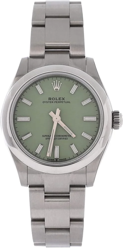Rolex Oyster Perpetual 31 (steel, green lacquer dial, Oyster bracelet, pre-owned) — reference photograph