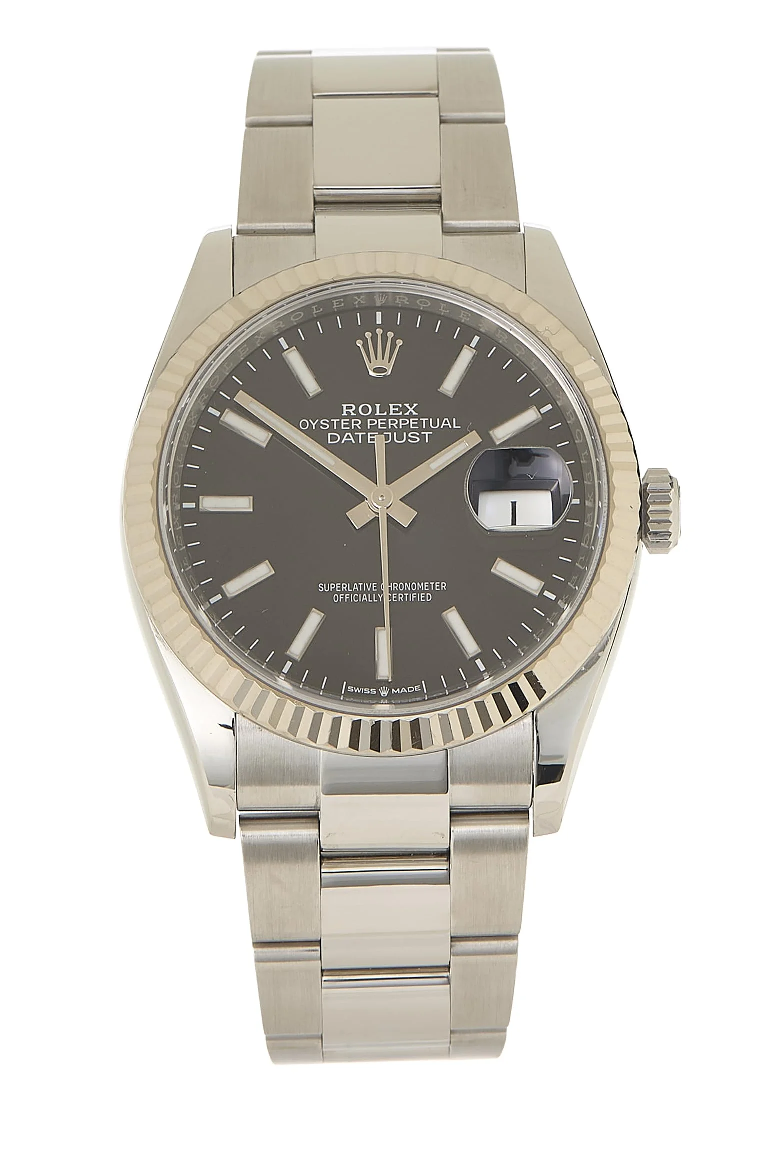 Rolex Datejust 36 126234 (steel, white gold fluted bezel, black dial)
