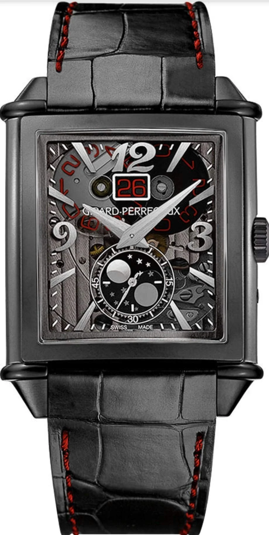 Girard-Perregaux Vintage 1945 XXL Large Date Moon Phases skeleton 25882-21-223-BF6A (black DLC steel, smoked openworked dial, alligator strap)