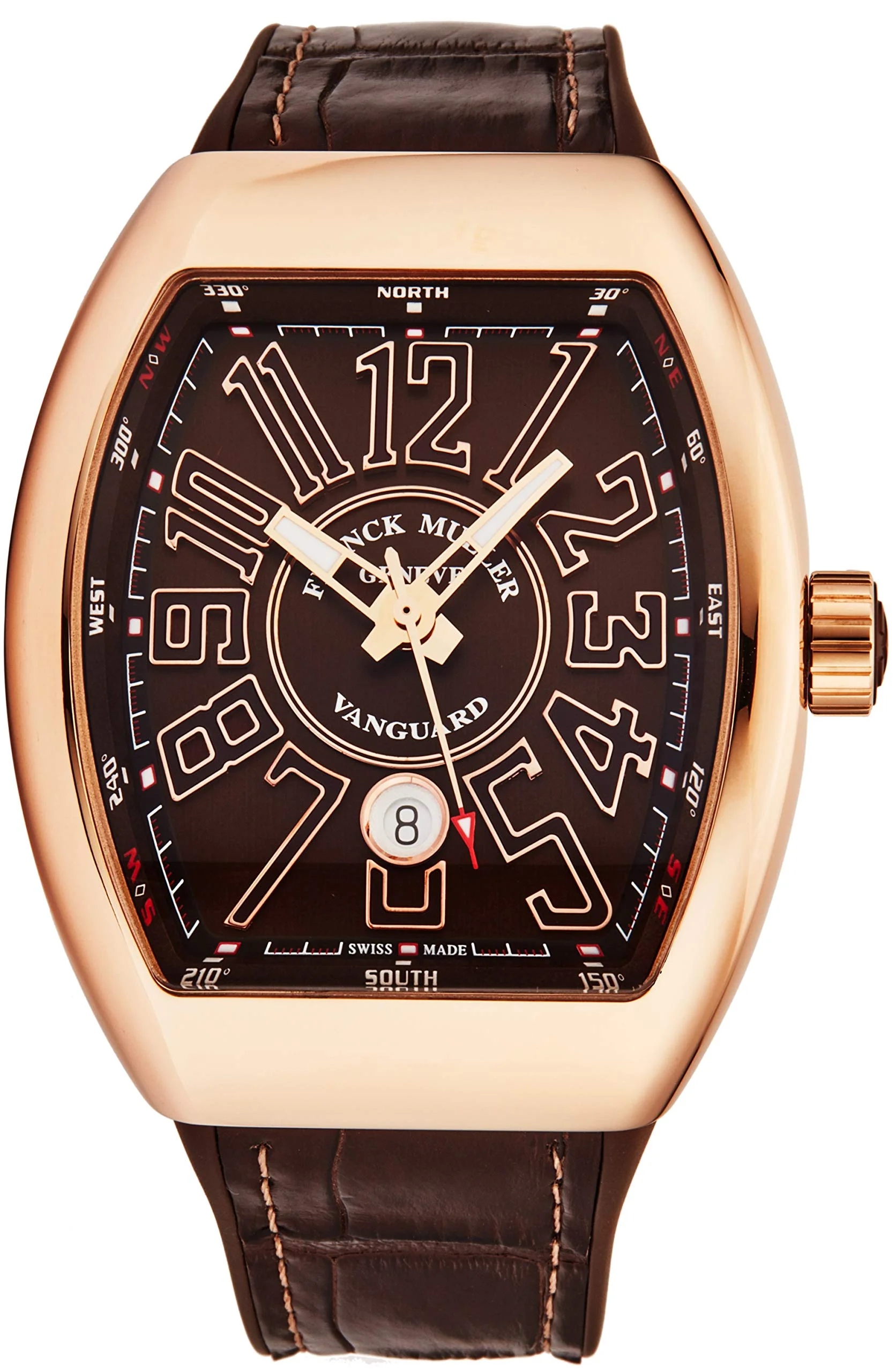 Franck Muller Vanguard V 45 SC DT (rose gold, brown compass dial, brown alligator strap)