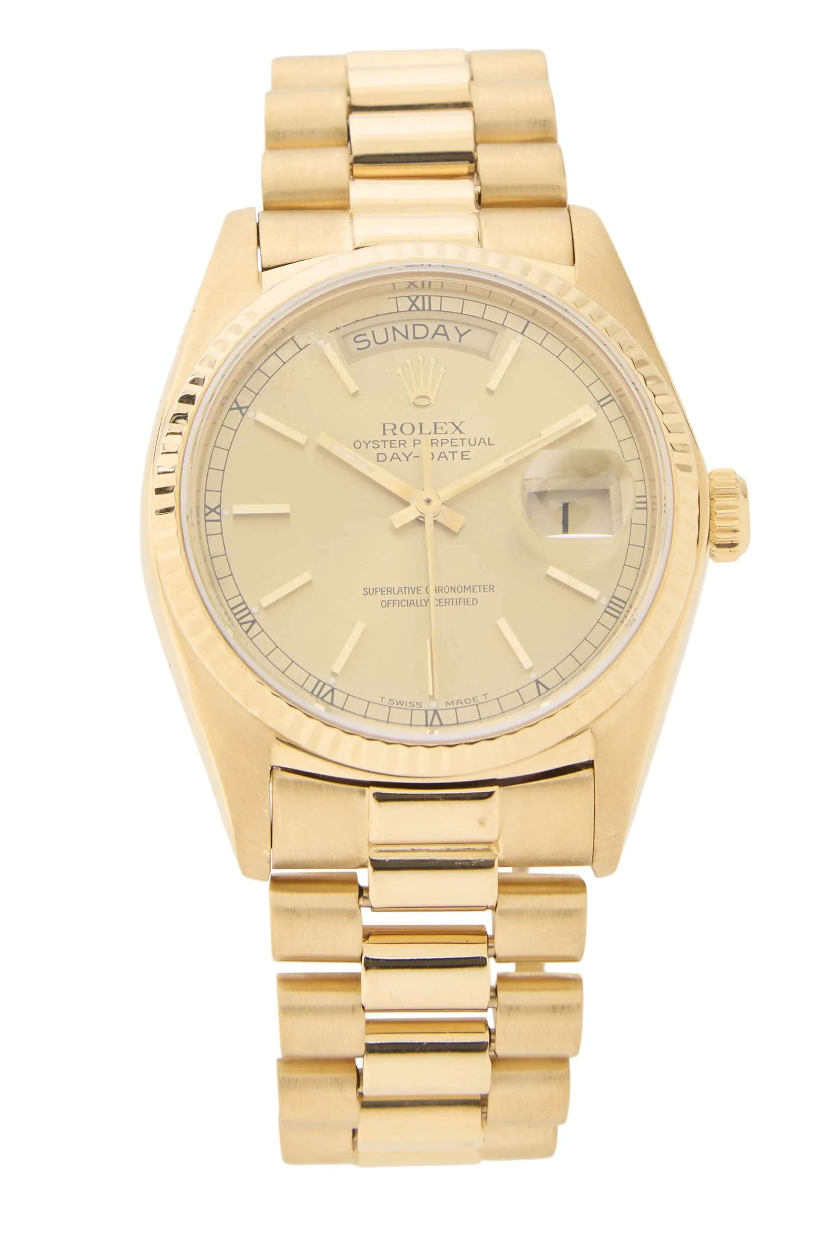 Rolex Day-Date 18038 (18k yellow gold, champagne dial, President, box and papers)