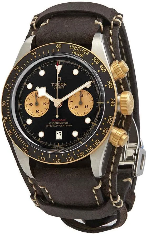 Tudor Black Bay Chrono S&G 41mm M79363N-0002 (steel and yellow gold bezel, black dial, brown leather bund strap) — reference photograph