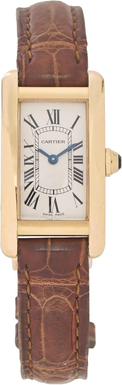 Cartier Tank Americaine small W2607456 (18k yellow gold, white dial, quartz, brown alligator strap, pre-owned) — reference photograph