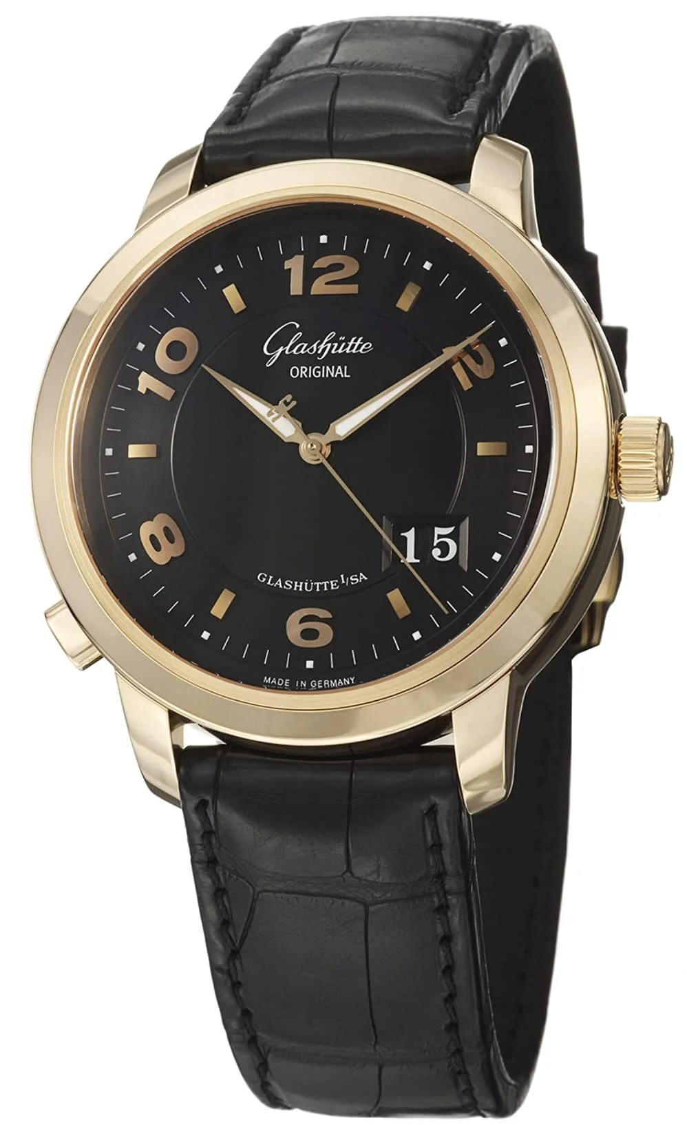 Glashütte Original PanoMaticCentral XL (18k rose gold, black dial, alligator strap)