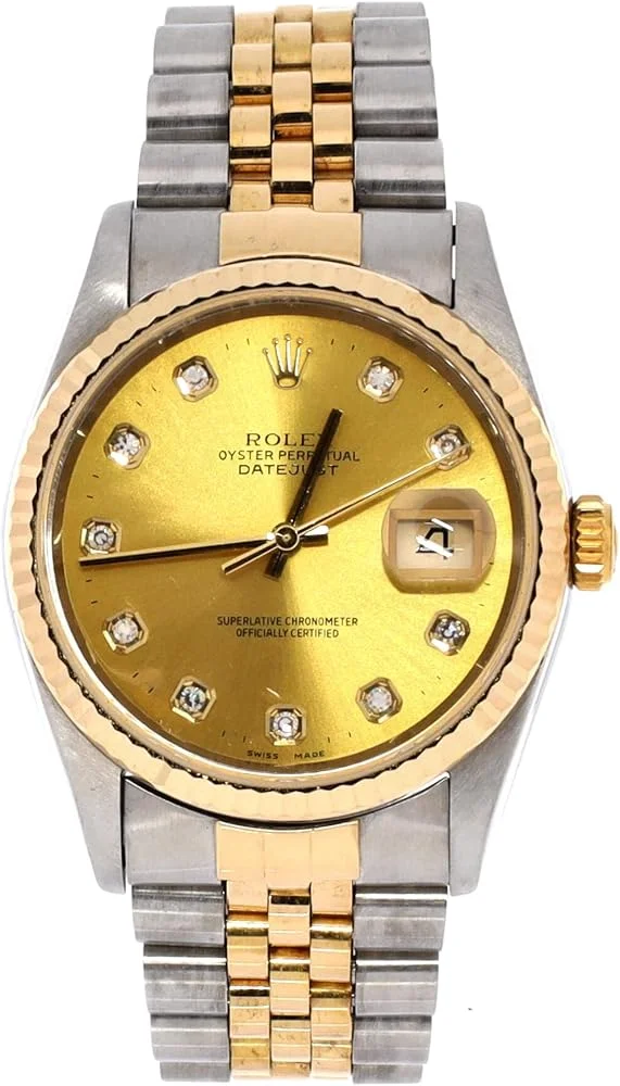 Rolex Datejust 36 (steel and 18k yellow gold, champagne diamond dial, fluted bezel, Jubilee bracelet, pre-owned) — reference photograph