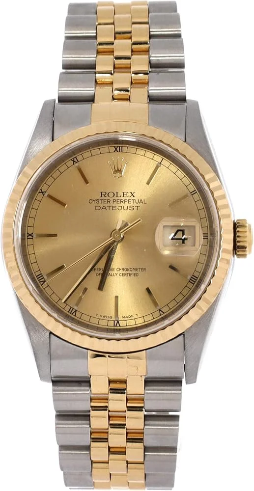 Rolex Datejust 36 (steel and 18k yellow gold, champagne dial, fluted bezel, Jubilee bracelet, pre-owned) — reference photograph
