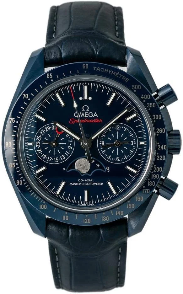 Omega Speedmaster Moonphase Chronograph "Blue Side of the Moon" 44.25mm 304.93.44.52.03.001 (blue ceramic, blue dial, leather strap) — reference photograph