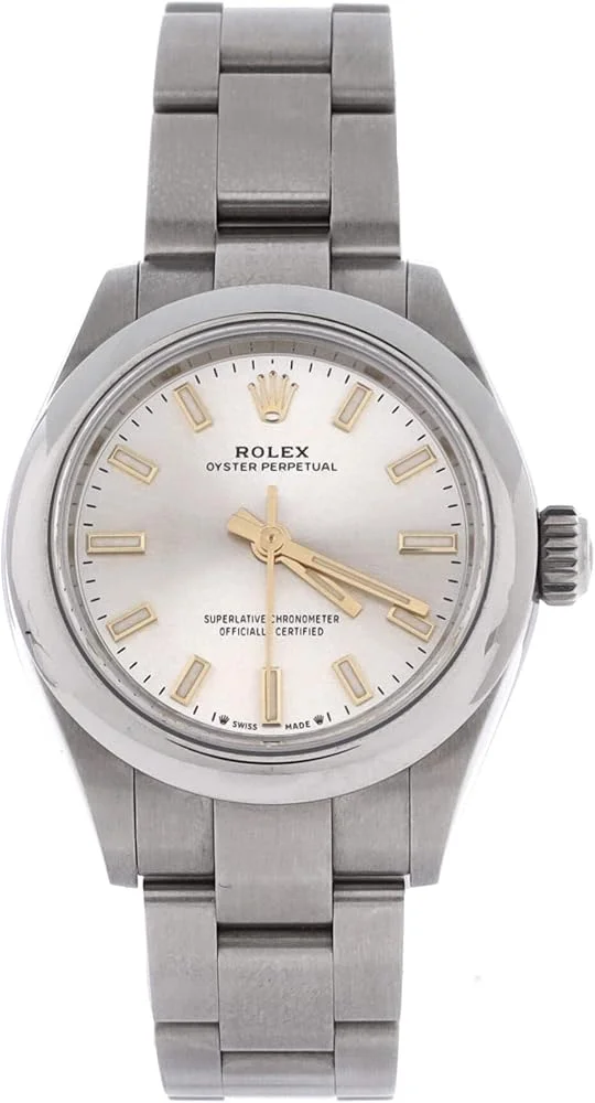 Rolex Oyster Perpetual 28 (steel, silver dial, Oyster bracelet, box and dated warranty card, pre-owned) — reference photograph