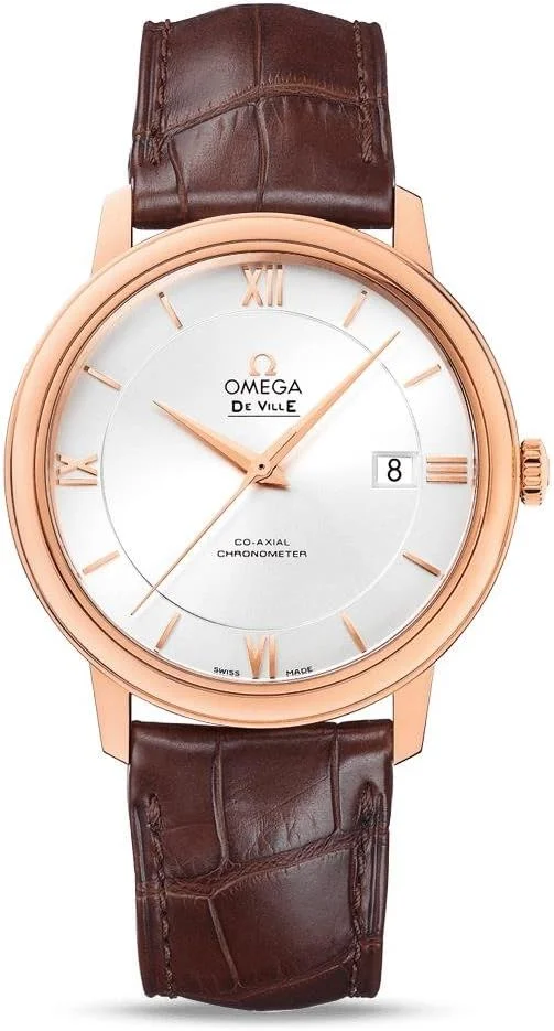 Omega De Ville Prestige Co-Axial 39.5mm 424.53.40.20.02.001 (18k red gold, silver dial, brown alligator strap, no longer available from Omega) — reference photograph