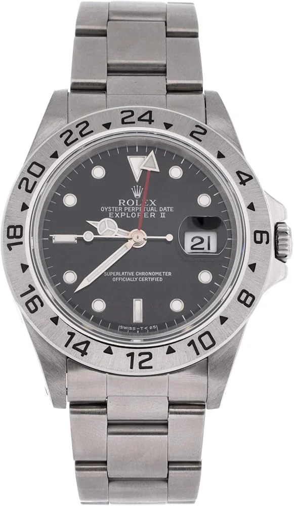 Rolex Explorer II 40 (steel, black dial, fixed 24-hour bezel, Oyster bracelet, pre-owned) — reference photograph