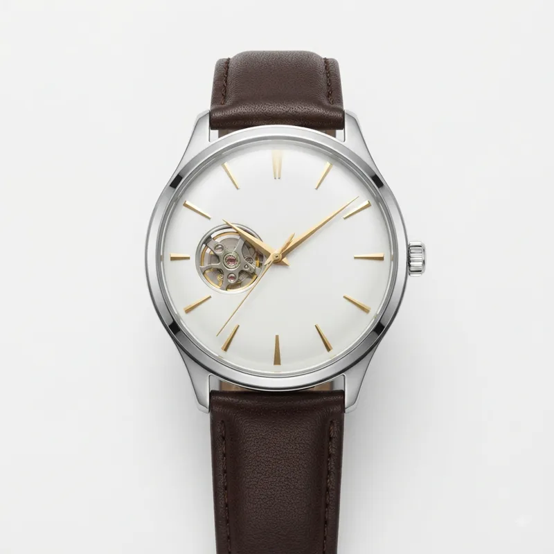 Illustrative render of the Orient Bambino Open Heart (RA-AG0002S) dress watch