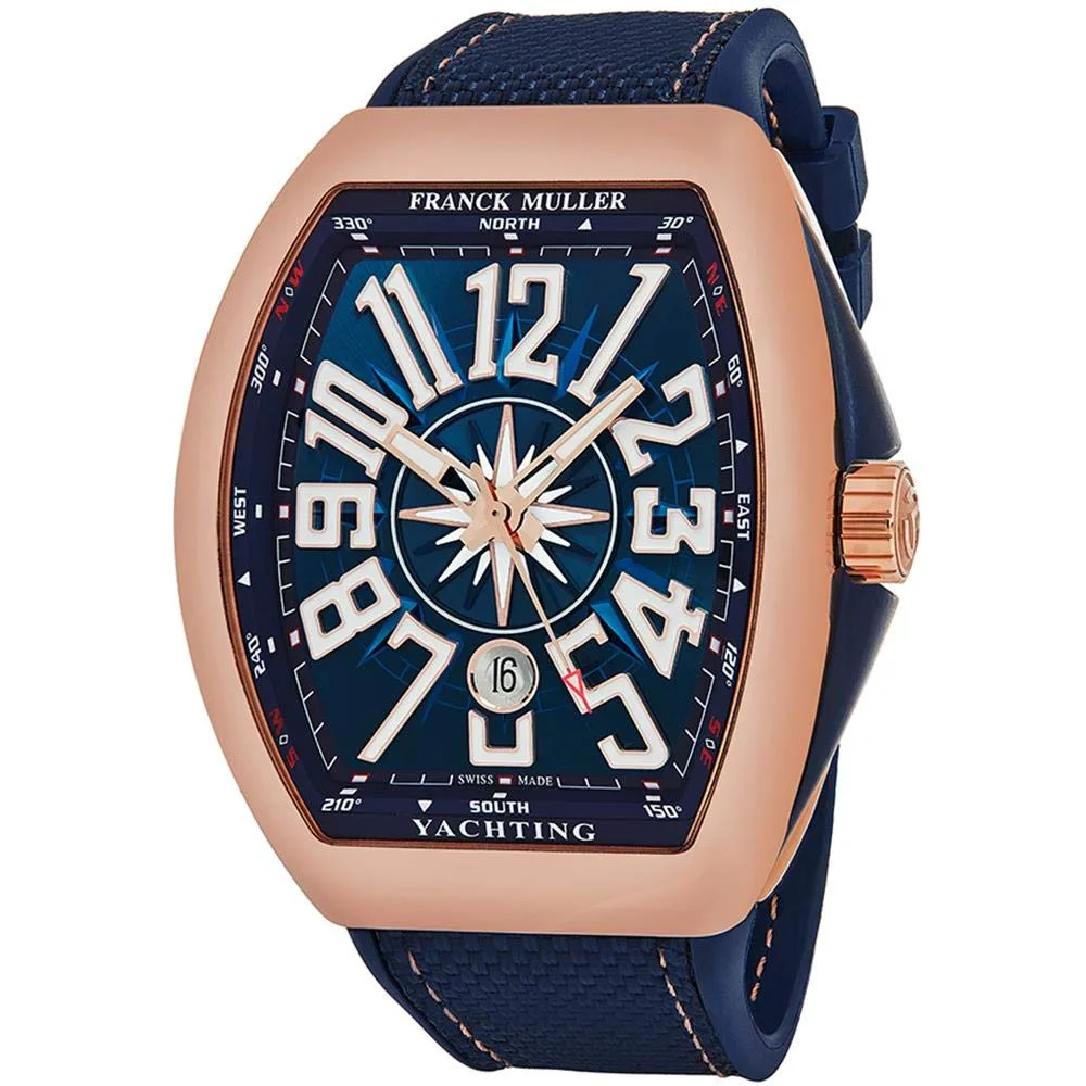 Franck Muller Vanguard Yachting V 45 SC DT 5N.BL (18k rose gold, blue compass dial, blue rubber strap)