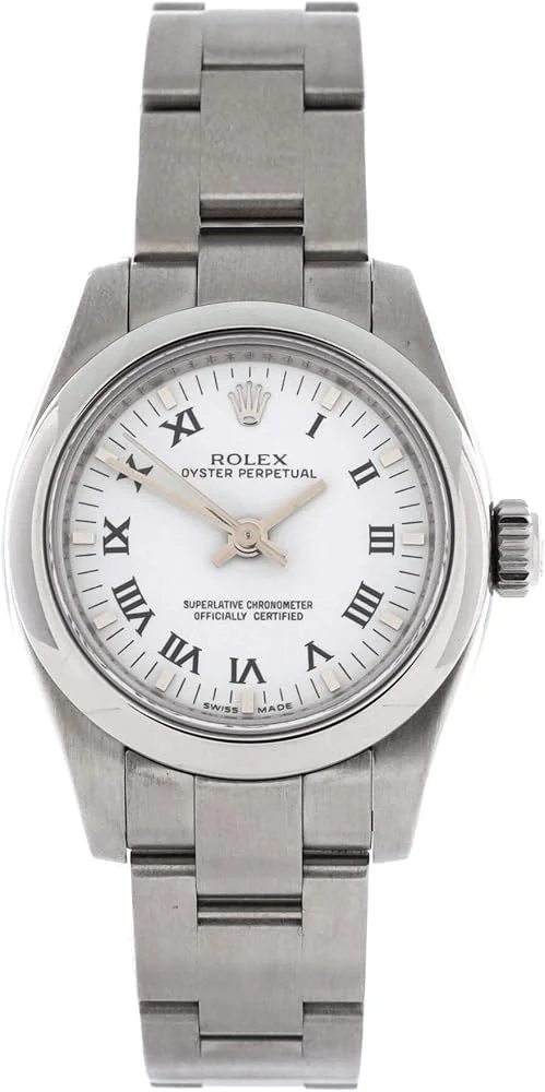 Rolex Oyster Perpetual 26 (steel, white Roman dial, Oyster bracelet, box and dated warranty card, pre-owned) — reference photograph