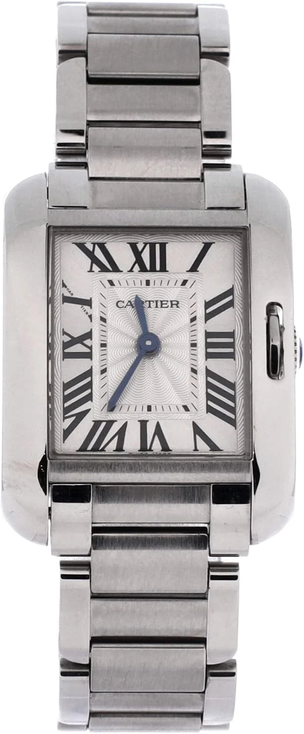 Cartier Tank Anglaise small (steel, silvered dial, quartz, steel bracelet, dated warranty card, pre-owned) — reference photograph