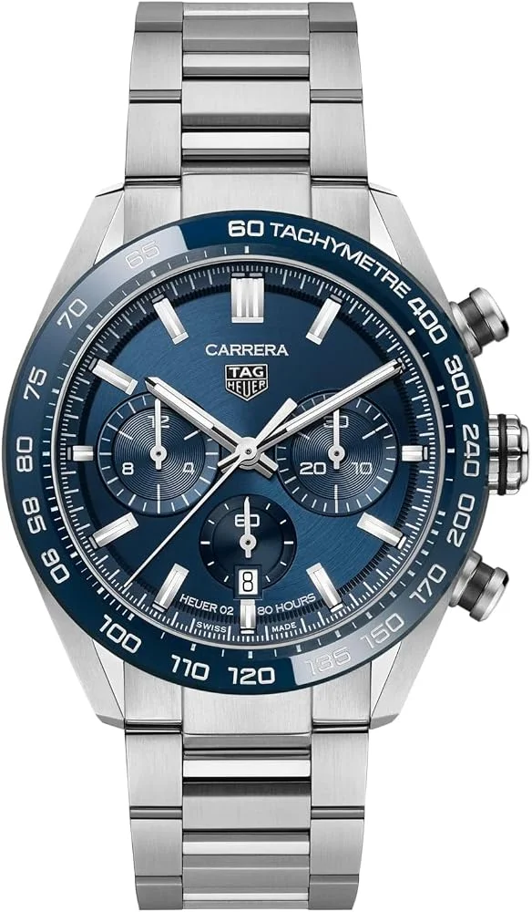 TAG Heuer Carrera Chronograph 44mm CBN2A1A.BA0643 (steel, blue ceramic tachymeter bezel, blue dial, steel bracelet, in-house TH20-00 / Heuer 02) — reference photograph